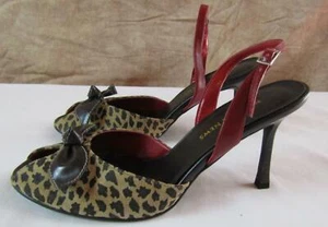 Newport News Multi Leopard W/Red Bow Sling Back Stiletto Sz 7.5 NIB DH465 - Picture 1 of 8