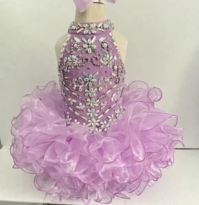Girls Lilac Flower Girl Princess Cupcake Pageant Glitz Halter Dress. - Picture 1 of 5