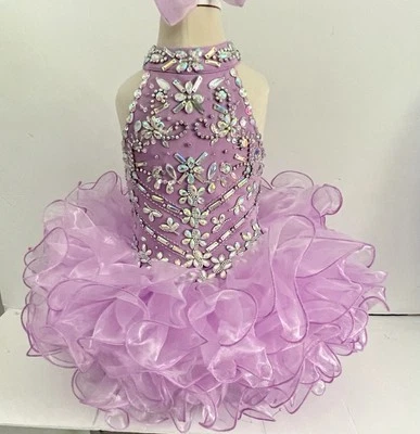 Vestido Halter Brillo Desfile Cupcake Princesa Niña Flor Lila Niñas. Foto 1 de 4