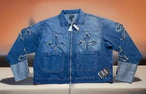 Chaqueta Bomber Boohoo Hombre XL Cross Boxy Fit Denim Azul NUEVA Cremallera Nueva con Etiquetas - Imagen 1 de 10