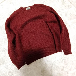 J.Press Shaggy Dog Cable Knit Shetland Wool Sweater Red L Crewneck Classic Japan - Picture 1 of 11