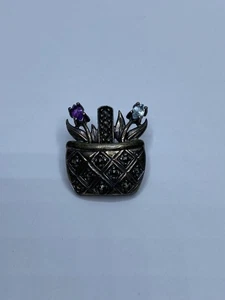 Sterling Silver Amethyst Marcasite Flower Basket Brooch 6.5g - Picture 1 of 6