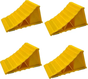 2 Pairs Wheel Chocks for Travel Trailers, Non Slip Heavy Duty Yellow Wheel Chock - Picture 1 of 13