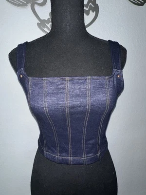 Guess Corsé Top Denim Bustier Crop Top Mujer XS Azul Denim Foto 1 de 4