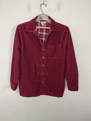 LL Bean Shirt Womens Medium Pink Corduroy Button Up Country Jewel Tone Plaid - Image 1 of 4