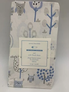 Pottery Barn Baby Hoot Owl Crib Fitted Sheet White Blue Gray One Size #H546 - Picture 1 of 3