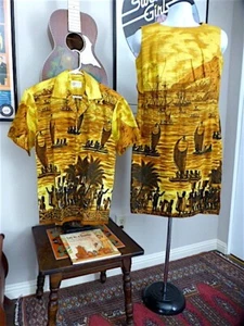 60S HAWAIIAN CASUALS STAN HICKS COTTON HAWAIIAN SHIRT MATCHING DRESS RARE! LOOK! - Picture 1 of 24