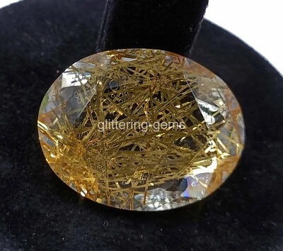 74 Ct Certified Lab-Created Golden Rutilated Quartz Oval Cut Loose Gemstone 4OUF - Image 1 of 4