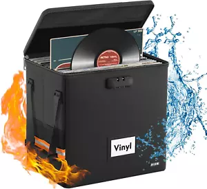 Fireproof Vinyl Record Storage Box, Water Resistant, Holds 55 Albums, Black - Picture 1 of 12
