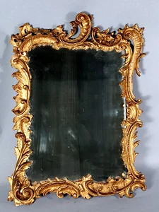 Mirror Around 1800 Carved Golden Wood Frame Rococo Decor 54x39 Cm C227 - Picture 1 of 16