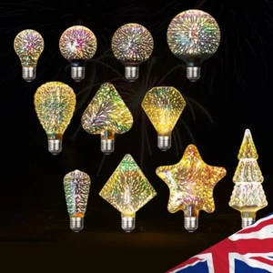 Vintage Edison Bulb E27 Ambient Lamp Star Shine Decoration 3D Colorful Firework - Picture 1 of 33