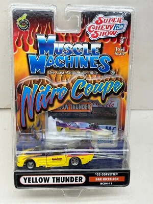 2004 MUSCLE MACHINES NITRO COUPE YELLOW THUNDER 03 CORVETTE DAN NICKELSON NEW ON - Image 1 of 4