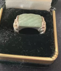 Judith Ripka Sterling Silver Ring Band Jade Designer Signed Men's Ring 925 - Picture 1 of 11