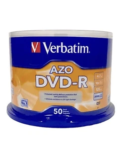 VERBATIM AZO DVD-R 16X 4.7GB Branded Logo 50 pack Spindle 95101 - Picture 1 of 5