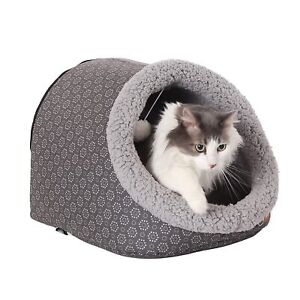 K&H PET PRODUCTS Thermo-Pet Cave Unheated Cat Bed - Gray/Geo Flower 17 X 15 X 13