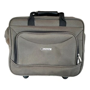 Leisure Rolling Briefcase Carry On Travel Bag Laptop Case Green Canvas Wheels - Picture 1 of 13