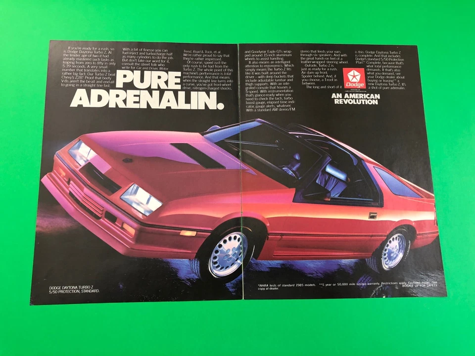 1985 1986 DODGE DAYTONA TURBO Z VINTAGE PRINT AD ADVERTISEMENT 2 PAGE - Image 1 of 1