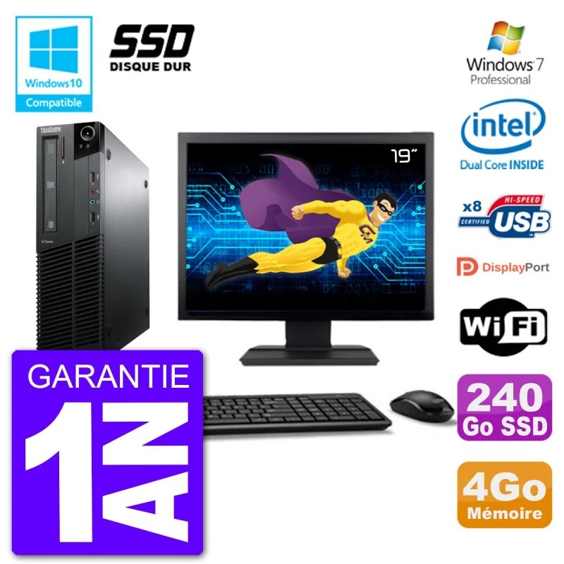 PC LENOVO M82 SFF Pantalla 19" G640 RAM 4Go SSD 240Go Grabador DVD Wifi W7 - Imagen 1 de 1