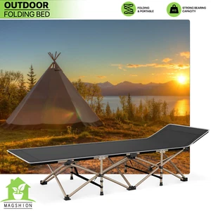 Cuna plegable portátil negra para acampar con marco de metal Oxford cama militar para dormir - Imagen 1 de 12