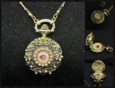 Collar Colgante Reloj Precioso Michal NEGRIN Cristales Flor Rosas Hecho en Israel Foto 1 de 4