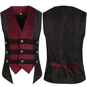 Waistcoat Mens Brocade Tailored Formal Gothic Steampunk Victorian Cosplay