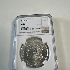 1921- S Morgan Dollar NGC MS61 - Picture 1 of 3