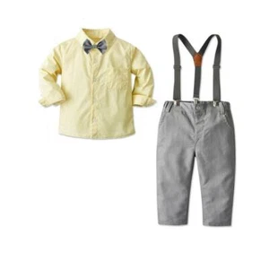 Children's Suit Boys' Gentleman Bow Tie Long Sleeve Shirt Strap Pants Suit - Picture 1 of 6
