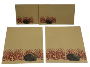 (2) Handmade Stationary Sheets w/ Matching Envelopes Black Rabbit Red Flora - Picture 1 of 6