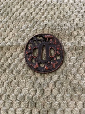 Japanese Sword Tsuba Iron Flower Design Guard Antique Samurai Fitting - Image 1 of 4