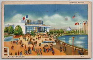 Carte postale en lin pavillon français Exposition New York NY World's Fair 1939 NY - Photo 1/2