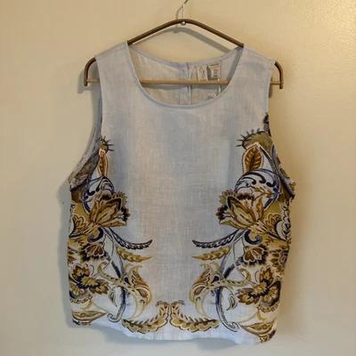 Joie Майка женщин XL цветочный пейсли печать 100% льняной синий прибрежный пляжный новый с Ярлыками - Изображение 1 из 4