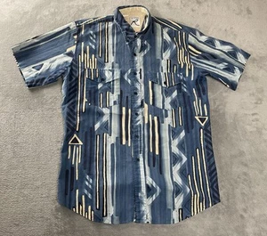 Vintage USA Men’s L Roper Western Cowboy Abstract Short Sleeve Button Shirt Blue - Picture 1 of 14