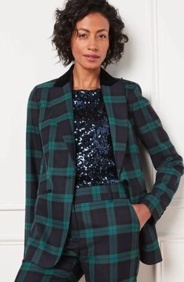 Talbots Women Plus 18 W Woll Blend  Dashing Tartan Blazer Jacket Green Multi New - Image 1 of 4