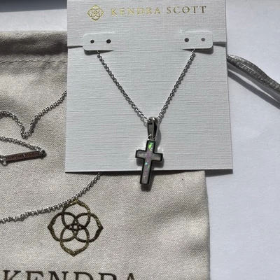 ✨Kendra Scott Cross Silver Pendant Necklace in White Kyocera Opal New ✨ - Image 1 of 4