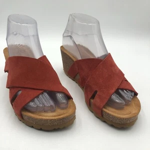 Yokono Rust Suede Wedge Sandals Women’s Size 7.5 Comfort Cork Sole Slides - Imagen 1 de 10