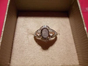Natural Silver Sapphire, White Topaz Ring in 14K YG over Sterling-Size 6-1.70CTW - Picture 1 of 11