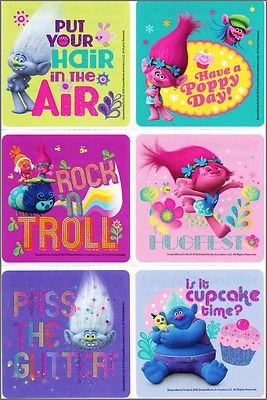Trolls Stickers x 6  - Birthday Party Loot - Trolls Glitter Stickers Birthday - Image 1 of 4