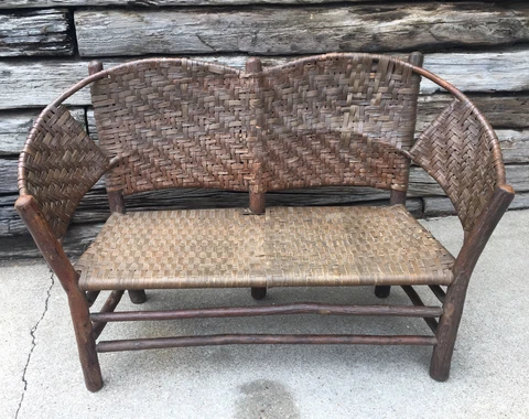 Authenticated #106 Antique Old Hickory Chair Co Martinsville Settee Bench Sturdy Cover
