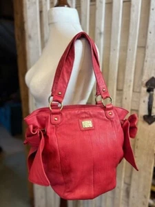 Suzy Smith bright pink quality leather bow detail two strap shoulder bag - Picture 1 of 10