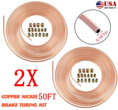 2x Kit de tubería de línea de freno de níquel de cobre 3/16" Kit de tuercas de accesorios de rollo de bobina de 50 pies Foto 1 de 4