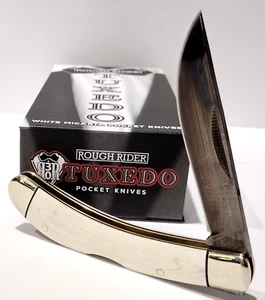 Rough Rider White Micarta Wood Lockback Trapper Folding Pocket Knife RR2665 EDC - Picture 1 of 4