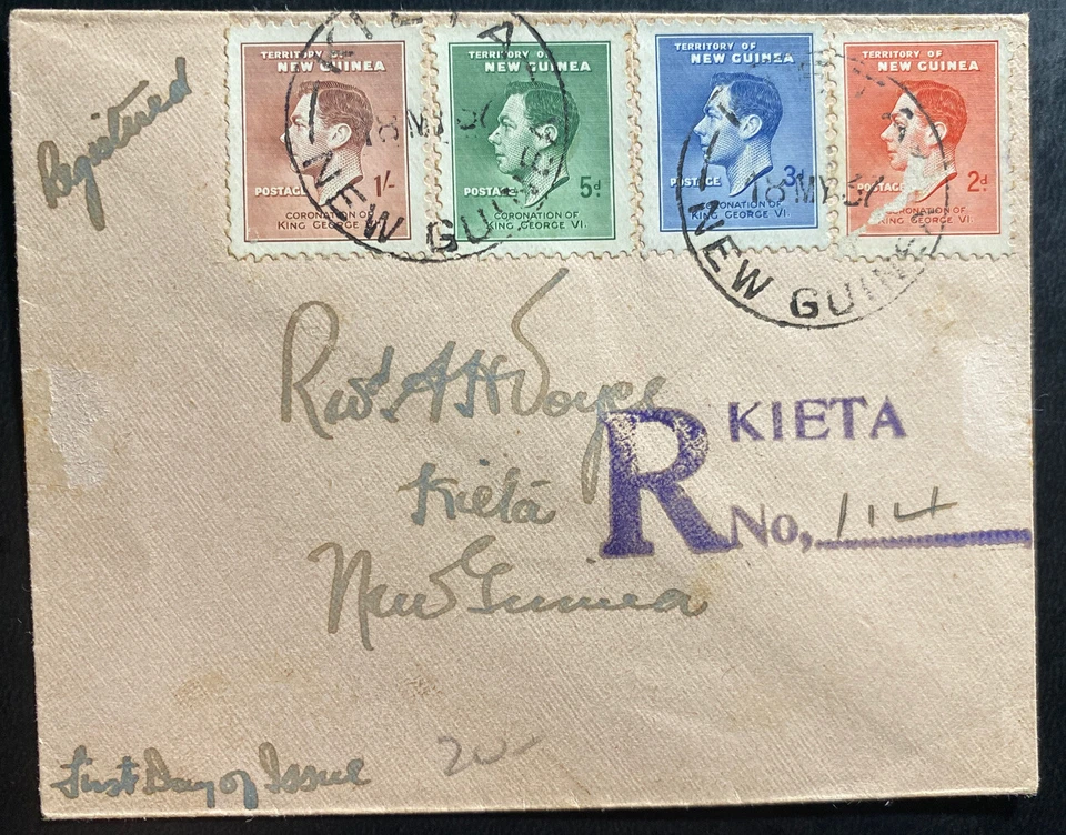 1937 Kieta Papua New Guinea Registered Cover Coronation King George VI - Image 1 of 2
