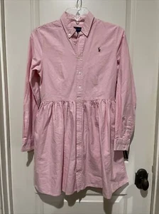 Polo Ralph Lauren Pink Oxford Cotton Button Up Tiered Shirt Dress Girls Size 16 - Picture 1 of 7