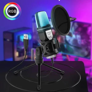 USB Condenser Microphone With Stand Pop Filter PC Podcast Studio Recording Mic - Picture 1 of 24