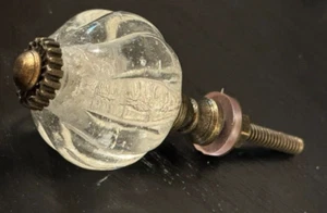 Vintage Clear Glass Drawer Pull Handle Faceted Cabinet Knob With Brass Base - Picture 1 of 19