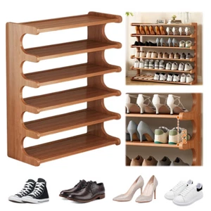 Wooden Shoe Rack Shoe Storage Shelf 6 Layer Shoe Organizer Shelf for Living Room - Picture 1 of 12