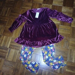 Trend Blossoms Girls Plus Size 18 Burgundy Ruffled Velour Top & Leggings Set New - Picture 1 of 8