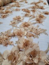 Gold Lace Bridal 3D Flowers Beaded Mesh Embroidered Lace Fabric By Yard Prom