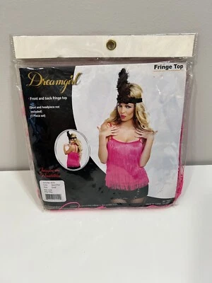 Dreamgirl Frontal y Trasero Flecos Top Aleta Rugiente Años 20 Borla Rosa Neón Pequeño Foto 1 de 4