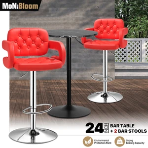 3 Pcs Pub Counter Height Table Set Adjustable Swivel Bar Stools Wooden Tabletop - Picture 1 of 39